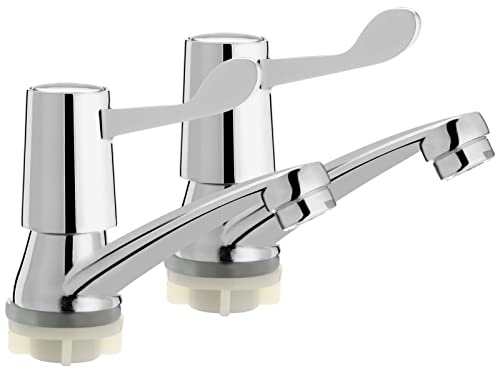 SUNNYNEST Bathroom Sink Taps，2 Pcs Chrome Plated Single Hole Basin Mixer Taps - Modern Twin Lever Faucet with Metal Knobs, Copper Body & Aerator for Kitchen & Bathroom Sink, Silver