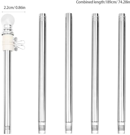 HOUDERCO Wandmontierter Fahnenmast 6 Fuß aus Edelstahl, mit Ringen, Silber