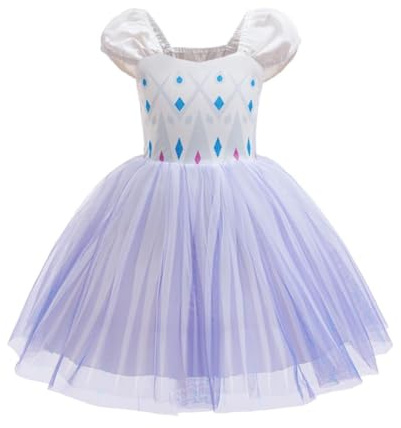 Lito Angels Prinzessin Tüllkleid für Mädchen Kostüm Sommer Kurzkleid Karneval Buchtag Weihnachtsfeier Geburtstag Festliches Weiß 5-6 Jahre Größe 116