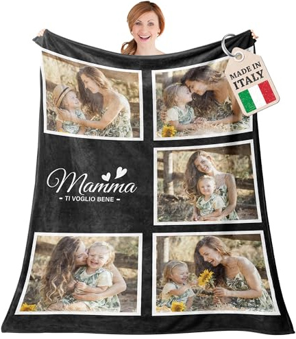 Easycosy Coperta Personalizzata con Foto, Plaid personalizzato con Foto in Flanella, Coperte Personalizzate, Idee Regalo 2026 per Donna, Consegna media entro cinque giorni(5foto-2)