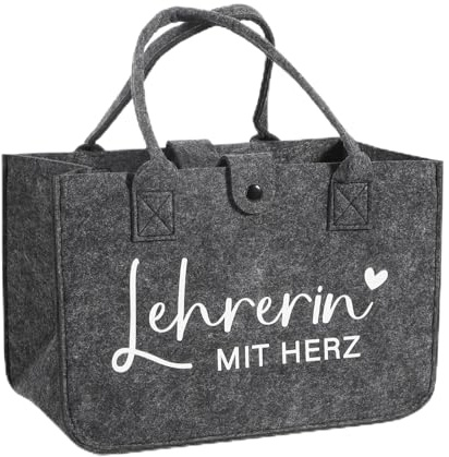 COMOOKA Filztasche Lehrerin Geschenk „Lehrerin MIT HERZ“, 30x20x18cm mit Druckknopf Lehrer Abschiedsgeschenk Lehrerin Tasche Erzieherin Dankeschön Geschenk