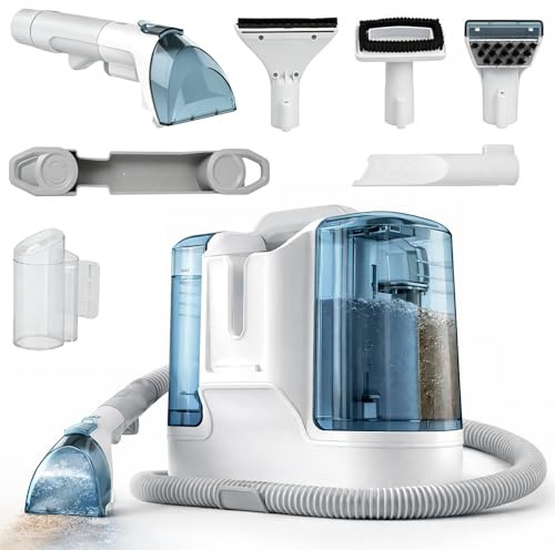 Shampouineuse Nettoyeur Canapé Tissu 16 KPa, 450W Nettoyeur Canapé Tissu, Nettoyeur de Tapis avec Double Réservoir D'eau 1800/600 ml, 4 Brosses pour Canapé, Tapis, Voiture
