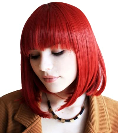Prettyland Damen Frauen Rot Bob Mittellange Kurze Natürlich Matte Glatte Perücke Red Short Wig C749