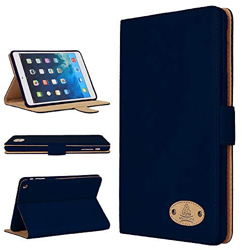 Apple iPad All Models/Genuine Luxury Executive Leather Case Gorilla Tech Brand Smart Protective Designer Cover with Stand in Retail Packing (Navy, iPad Air 2)