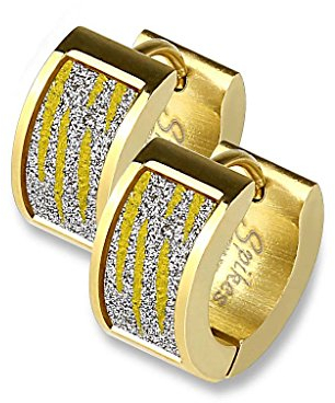 Mianova Unisex Creolen Edelstahl Damen Herren Klapp Ohrringe Huggie Kreolen Rund Breit Glitter Glitzer Gold Zebra Look