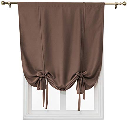 ele ELEOPTION Tie-Up Simple Blackout Curtain, Rod Pocket Thermal Insulated Room Darkening Roman Shade for Bedroom Living Room Kitchen Small Window (Coffee, 60x120cm)