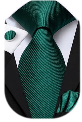 Dubulle Dark Green Ties for Men Mens Silk Neckties and Pocket Square Cufflinks Suit Formal Business Wedding