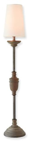 LOBERON Tischlampe Caylus, Schlanke Silhouette, Klassischer Schirm, Eleganter Fuß, Wohn-Accessoire, Tischleuchte, Nachttischlampe, Mangoholz, Eisen, Baumwolle, weiß/braun