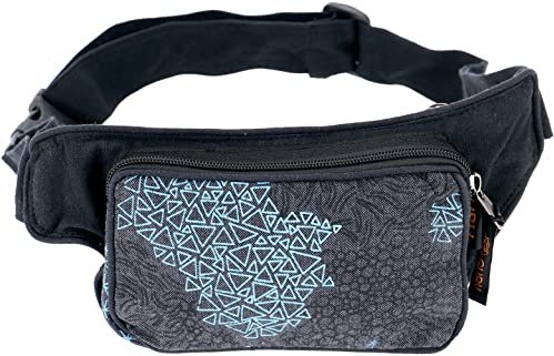 GURU SHOP Stoff Sidebag & Gürteltasche, Goa Gürteltasche - Schwarz/taubenblau, Unisex - Erwachsene, Baumwolle, 12x18x8 cm