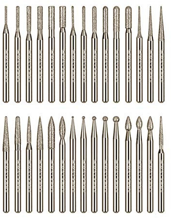 Gasea 30pcs 2.35mm Shank Diamond Coated Rotary Burr Drill Bits for Engraving Carving Rotary Tool