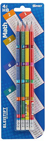 SPIRIT TTS Bleistift Rund mit Radiergummi ''Math'', 407598, 1 Stück (4er Pack)