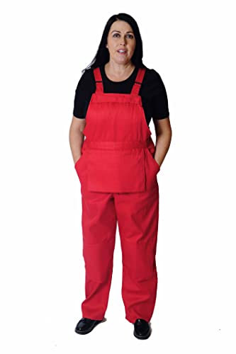 GRS Woman Ladies Bib and Brace Dungarees Coveralls Overalls, Woman Fancy Dress Overalls, Red, 3XL 20
