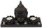 Buddha-Kerzenhalter, Skulptur, Zen-Garten-Set, mit Lotus-Teelichthaltern und Holztablett, Kerzenhalter (schwarz)
