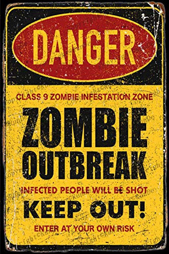 danger zombie Cartel de chapa Vintage, placa de pintura de hierro, decoración de pared, letrero de metal, café, cerveza, pub y cueva del hombre, cartel de arte retro de 8 * 12 pulgadas