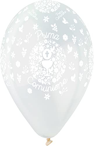 Pack 25 balloons Prima Comunione Crystal in natural latex Premium Quality G120 (Ø 33cm / 13), translucent
