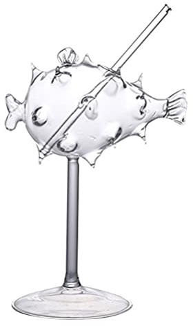 Yardwe Cocktail Glass Creative Pufferfish Shaped Cocktail Goblet Clear Glass Martini Drinking Cup for Vodka Gin Wine Ice Cream Fruit Green Tea Transparent