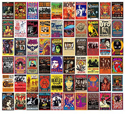 WOONKIT 60 Stück Vintage Rock Band Poster für Zimmer Ästhetik, 70er 80er 90er Jahre Retro Musikzimmer, Schlafzimmer Dekor Wandkunst, Musik Konzert Poster Wandcollage, Alte Musik Album Cover Prints