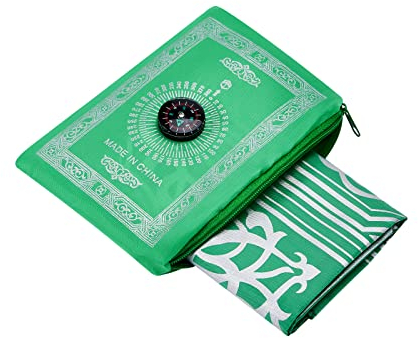 QYIQis Muslimischer Gebetsteppich mit Kompass, Tragbar Licht Islamische Reisegebetsteppich, Gebetsteppich Muslimischer Reise-Gebetsmatte mit Aufbewahrungstasche für Beten 100 * 60 cm (Gras-Grün)