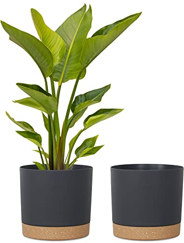 kubvici Blumentöpfe für Zimmerpflanzen, 2 Stück, 30,5 cm große Töpfe für Pflanzen, leichte große Pflanzgefäße für drinnen und draußen, großer schwarzer Kunststofftopf mit Drainage, 30,5 cm, Schwarz