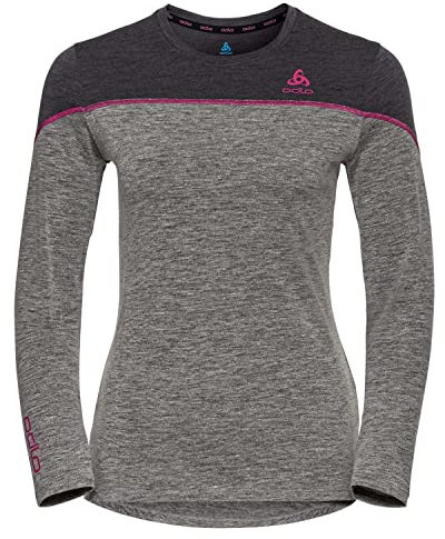 Odlo Damen REVELSTOKE Performance Wool 150 Funktionsunterwäsche Langarm Shirt, odlo Graphite Grey Melange - Festival Fuchsia