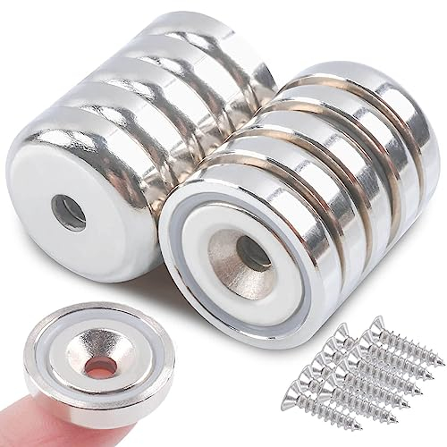 MIN CI 10 Stück Neodym Magnete mit Loch, 25x7mm Magnete mit Gewinde 30kg(66lbs) Magnet mit Loch Runde Magnete Stark für Magnettafel Küche Werkzeuge Flach Topfmagnet