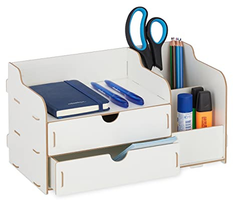 Relaxdays Schreibtisch Organizer MDF, weiß | Büroorganizer