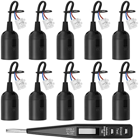 REAQUE Lampenfassung E27 mit Kabel, 10 Stück Renovierfassung E27 Fassung E27, Glühbirnen Fassung/Baustellenfassung/Baufassung/Renovierungsfassung, mit VDE-Spannungsprüfer, max. 60 W