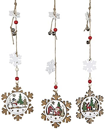 1 Stück von 3 formano Fensterhänger Holz Schneeflocken 40cm lang Optik Dekohänger Fensterdeko