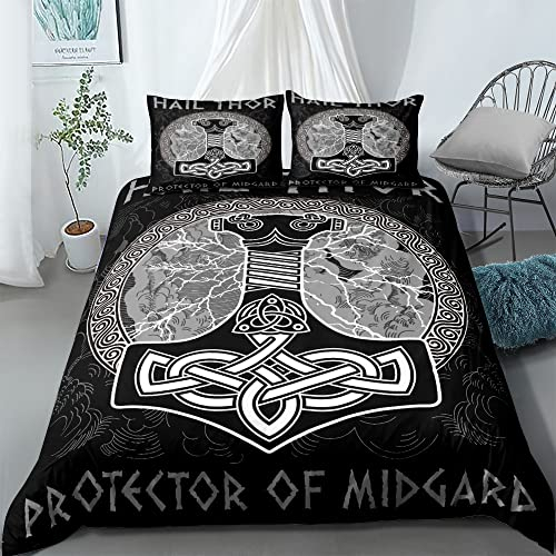 XPINGO Kinder Bettwäsche Wikinger 135x200 cm 2teilig Jungen und Mädchen Mikrofaser Weiche Winter Warm Bettbezüge mit Reißverschluss 3D Wikinger Bettbezug mit Kissenbezüge 80x80 cm