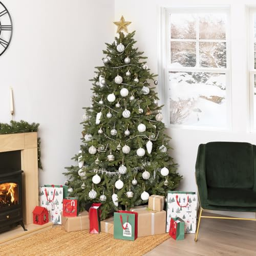 CHARLES BENTLEY Christmas Tree, 6ft, Faux, Nordic Spruce, Hinged Christmas Tree, Quick Easy Assembly, 45 Inch, Wide, Realistic, Fir, Pine, Xmas Decoration, Artificial Christmas Tree, Metal Stand, Xmas