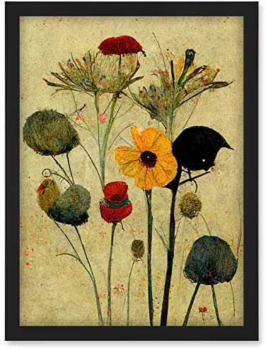 Doppelganger33 LTD Colourful Abstract Autumn Wildflowers Artwork Framed Wall Art Print A4