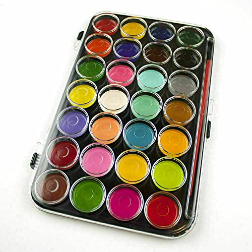 Buystarget Large 28 Watercolour Paint Block Set & Brush Palette In Case Artist Art/Craft