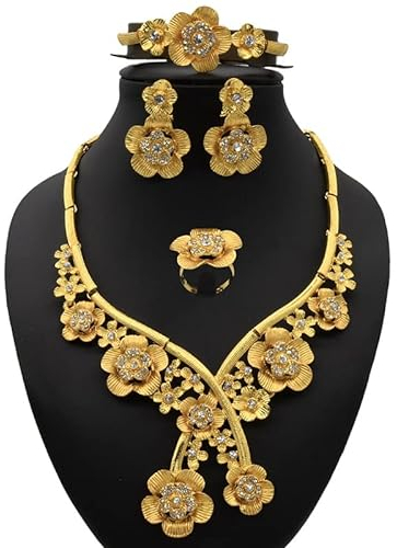 LAYCHEN Dubai Schmuck Sets Braut Gold Afrikanische Halskette Und Ohrringe Set Frauen Indischer Schmuck Hochzeit Zubehör