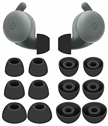 IiEXCEL 6 Pairs Compatible with Pixel Buds A-Series Ear Tips, Replacement Silicone Earbuds Gel Earplug Wing Accessories Compatible with Google Pixel Buds A Series - S/M/L Black