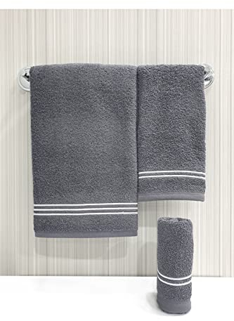 TANEM HOME Handtuch-Set 3er Handtücher Gästetuch Duschtuch Bestickt 100% Baumwolle Frottee (Anthrazit)