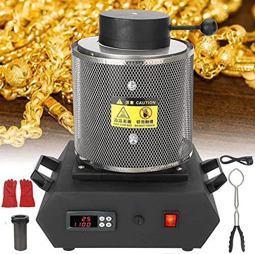 Forno di Fusione Elettrico Automatico, Forno di Fusione Dell'oro 1150℃ /2102 ℉ Forno di Fusione Digitale Colata Macchina Raffinazione Metalli Preziosi Oro Argento Stagno Alluminio,Black-220V-3kg