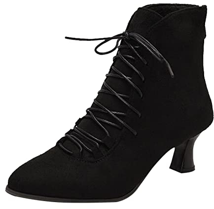 Stivali da donna con fibbia alla caviglia, con chiusura lampo, con tacchi, jeans, stivali da donna, Nero , 42 EU