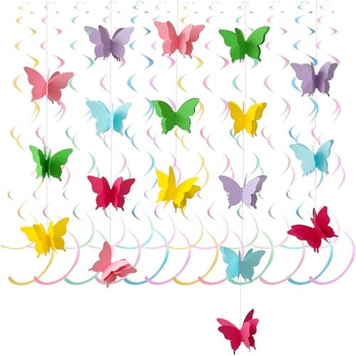 VIKY® Bunt Girlande Papier Deko, 2 Stück Schmetterling Deko Papiergirlande mit 12 Spiralen Girlande, Girlande Geburtstag, Geburtstagsgirlande für Abschlussfeier Geburtstag Hochzeit Karneval