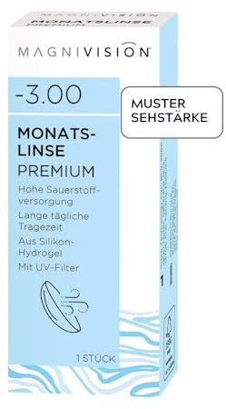 MAGNIVISION Monatslinse Premium weiche Kontaktlinsen für -2,25 dpt. | 1 Stück | BC 8.7 | DIA 14.0 | mit Silikon-Hydrogel-Material und UV-Filter für lange Tragezeiten | ohne Konservierungsstoffe