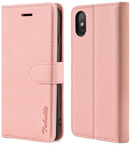 TOHULLE Case for iPhone XS Max, Premium PU Leather Wallet Case with Card Holder Kickstand Magnetic Closure Shockproof Flip Folio Case Cover for iPhone XS Max (6.5 Inch) - Pink