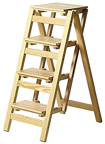 KAZUP Indoor-Kletterhocker, Stabiler, dünner Klapphocker, Klappstuhl, Hocker/Leiter mit 4 Stufen, Haushaltsleiter aus Holz, verlängerter Hocker, hoher Hocker, schweres Gartengerät