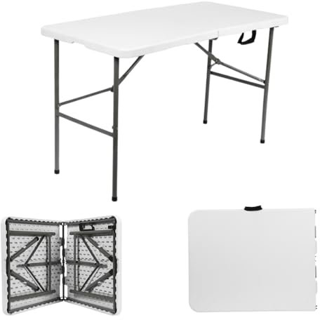 ACCURATE 4Ft Heavy Duty Folding Table, Premium Quality Camping Table for Outdoor & Indoor Use for BBQ| Picnic| Garden| Office Party| Camping Activity-WHITE (120X61X74cm) (4FT)