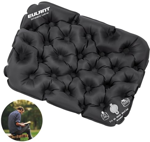 EULANT Cojines de Asiento Inflable,Cojín de Aire Impermeable,Suave Cojín del Avión,Hinchable Esterilla para Camping Viajes Kayak Mochilero Conciertos Estadio Playa Césped Suelo,Inflado por soplado