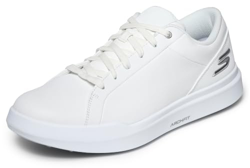 Skechers Drive 6 Arch Chaussures de Golf sans Crampons en Cuir pour Homme Coupe décontractée, Blanc, 42 EU