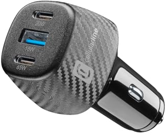 Cellularline - Car Multipower Laptop - Caricabatterie da auto 3 porte - Total Output: 103W - iPhone, Samsung, Xiaomi, Oppo and other Smartphones and Tablets - Nero