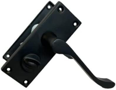 Haven Heritage Door Handle Sets, Victorian Scroll Design - Bathroom Lock, Door Lock Handle with Backplate - Lockable Matt Black Door Handles Latch Lock Bathroom Door Lock (1 x Privacy Handle)