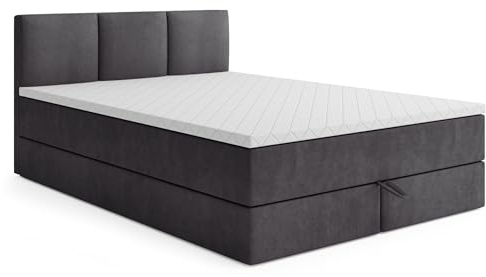 MRGROUP Boxspringbett RYGA mit Bettkasten Matratze Topper Doppelbett (Swing 19 - dunkelgrau, 140 x 200 cm)