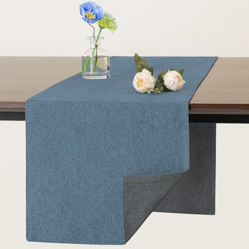 Banchif Tischläufer abwaschbar Doppelseitig Grau Blau Tischläufer | Tischläufer Modern Leinenimitat Outdoor Tischläufer Anti-Rutsch doppelseitige verwendbare pflegeleichte Tischdeko 30 × 140 cm