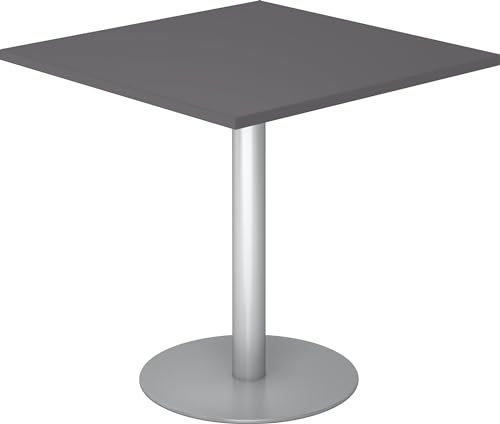 bümö Besprechungstisch, Esstisch klein, Tisch eckig 80x80 cm - Kleiner Esstisch Graphit, Rundtisch Esstisch 2 Personen mit Holz-Platte, Säule aus Metall in Silber, Konferenztisch, Bistrotisch