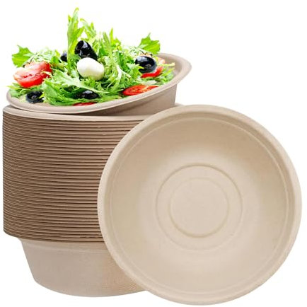 yayafunfun 50Pcs Small Disposable Brown Bowls for Parties,11.8oz/350ml Brown Paper Bowl Serving Biodegradable Dessert Soup Sugarcane Bowl Compostable Bowls Picnic for Hot Cold Food